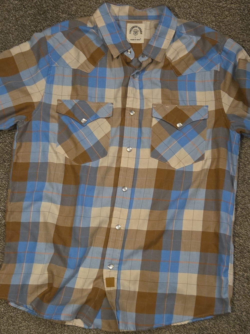 Dubinik Casual Western Plaid Snap Closure Button-Down Shirt - Blue & Brown